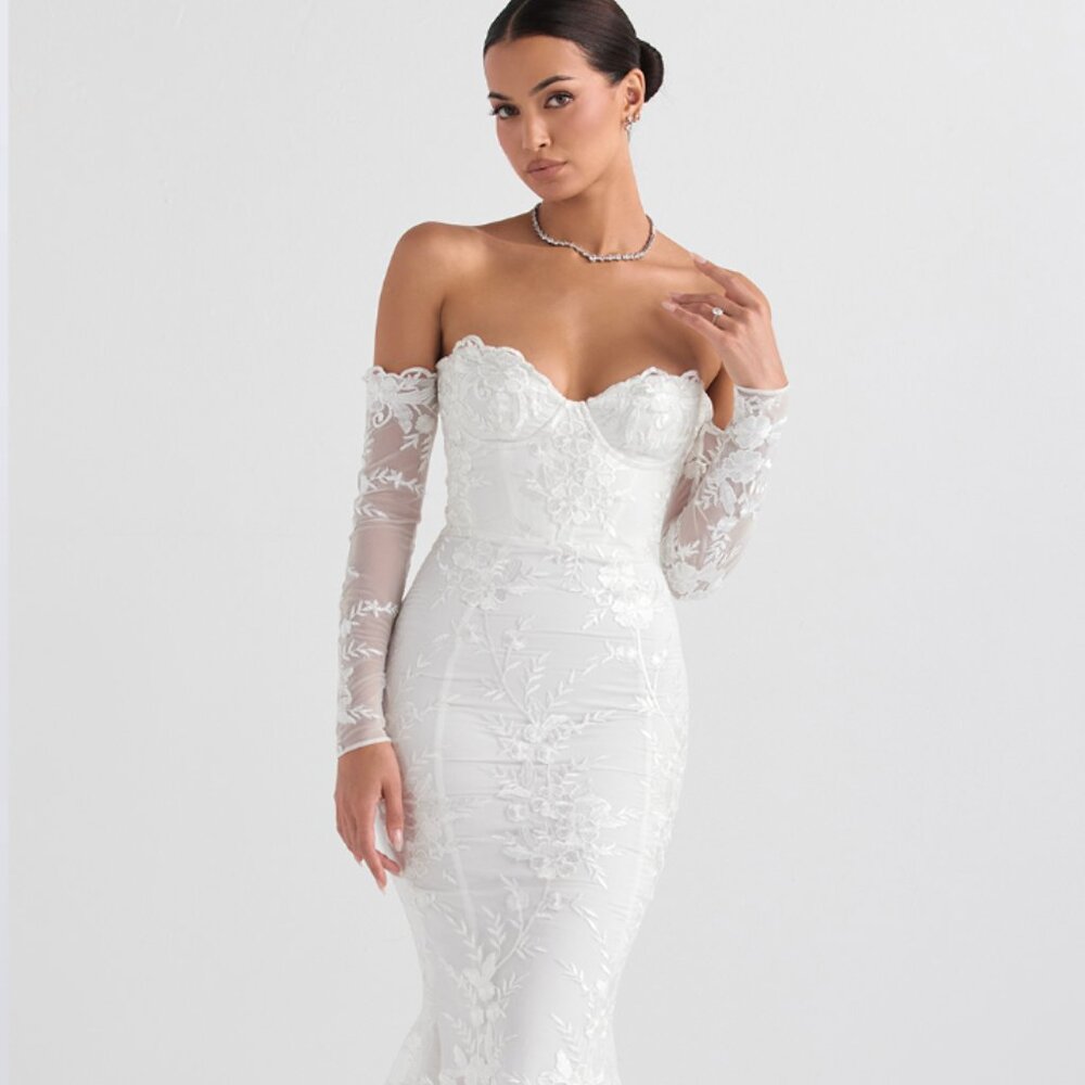 House of CB White Lace Long Sleeve Bridal Gown